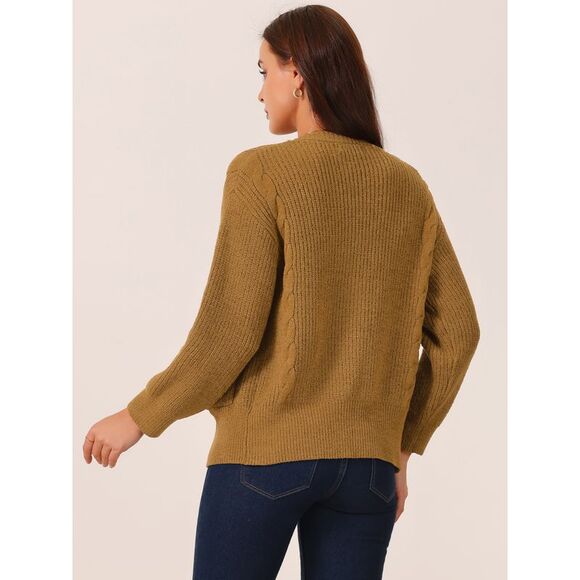 Sweater Open Front Long Sleeve Knitted Casual Cardigan with Pockets Brown - Picture 4 of 5